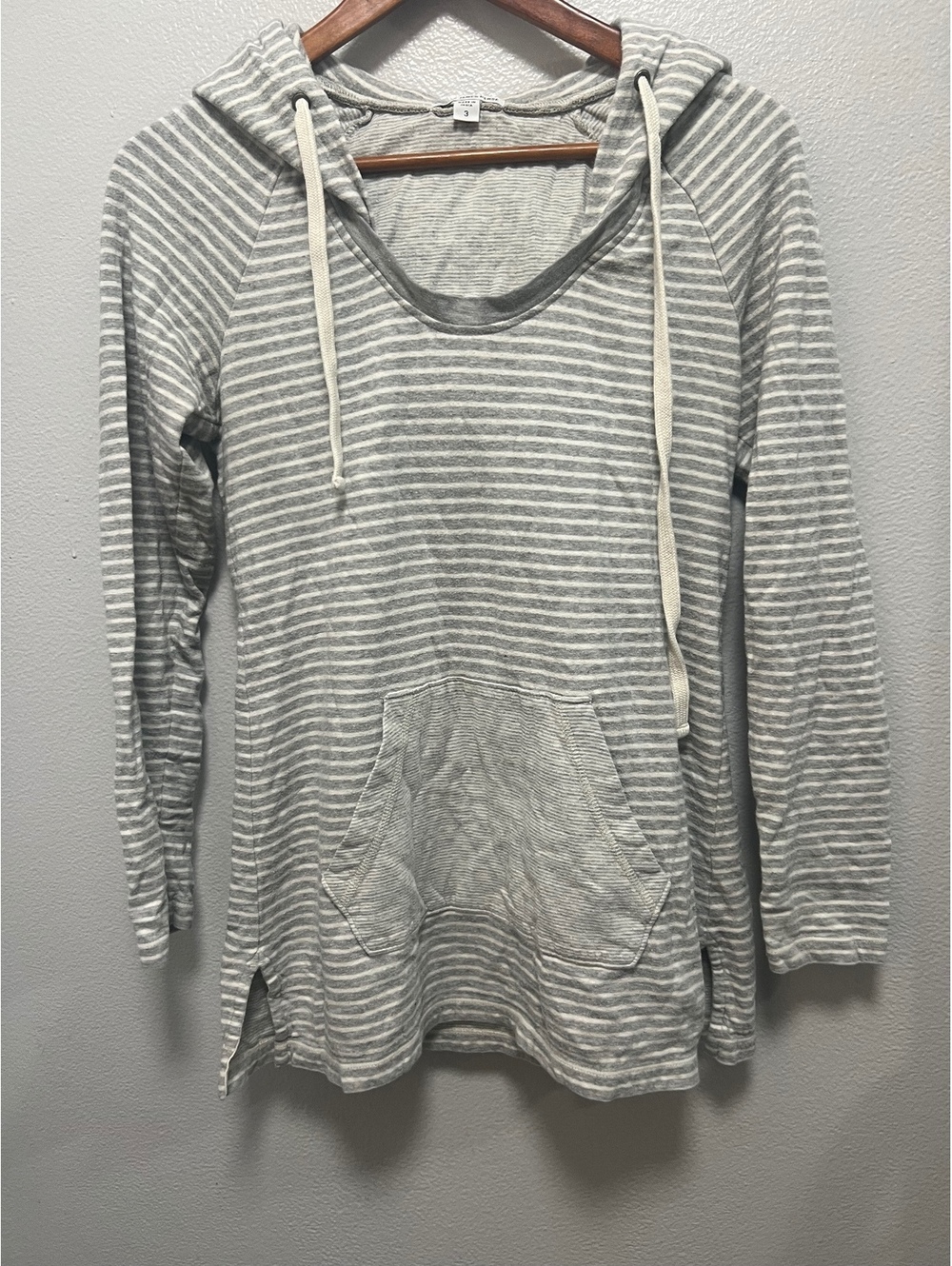 James Perse gray striped hooded top size 3